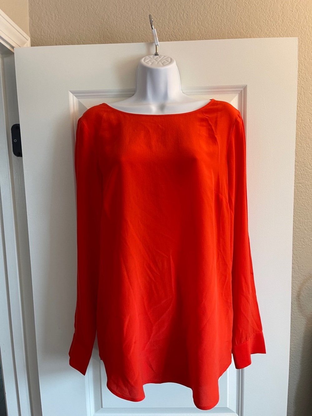 Ann Taylor Silk Orange Boatneck Long-Sleeve Blouse